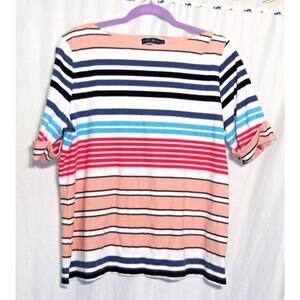 Karen Scott Womens PXL Top Pastel Striped Short Sleeve Shirt